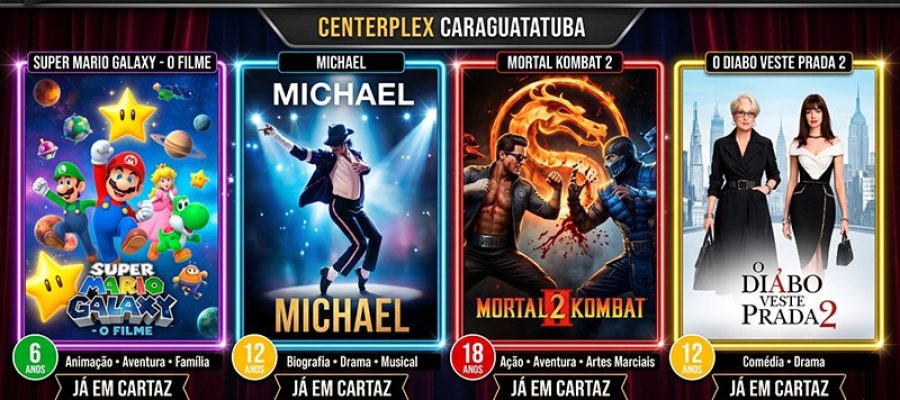 🎬Cinema & Pipoca – Centerplex Caraguatatuba Maio 2026.